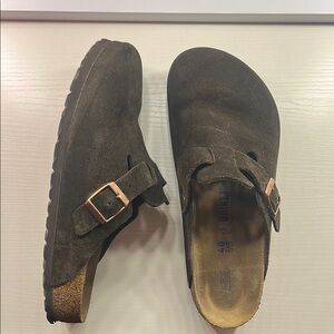 Brown Suede Slip-On Sandals with Buckle